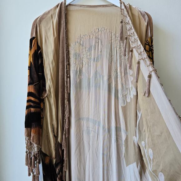 Frida Kahlo Vintage Silk Velvet Beaded Long Duster Kimono Cinco de Mayo One Size - Picture 5 of 16